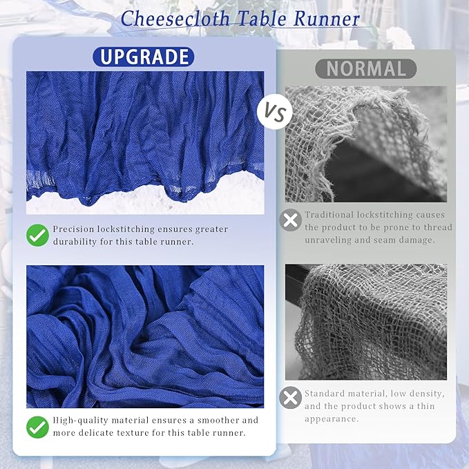10 Pack Royal Blue Cheesecloth Table Runner 17x108 Inch Semi Sheer Boho Rustic Gauze Cheese Cloth Table Runners for Wedding Party Birthday Baby Shower Home Décor