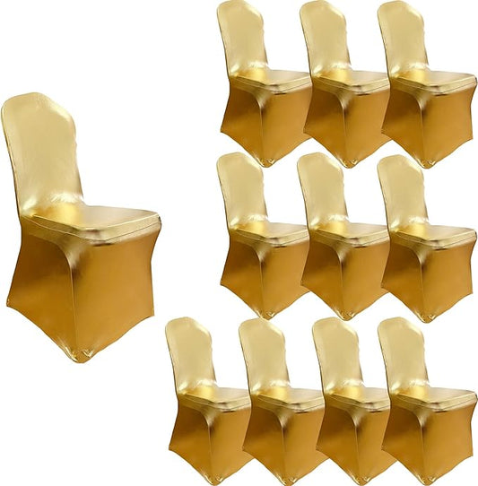 11 Packs Metallic Gold Stretch Chair Covers Chair Slipcovers for Wedding Banquet Party
