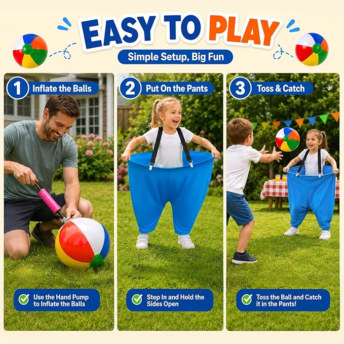 Granny Pants Yard Game for Adults and Kids, Big Pants Ball Catch Game with 2 Giant Pants, Balls, Pumps & Storage Bag, Outdoor Tossing Games for Birthday Party, Backyard Party, Family Reunion