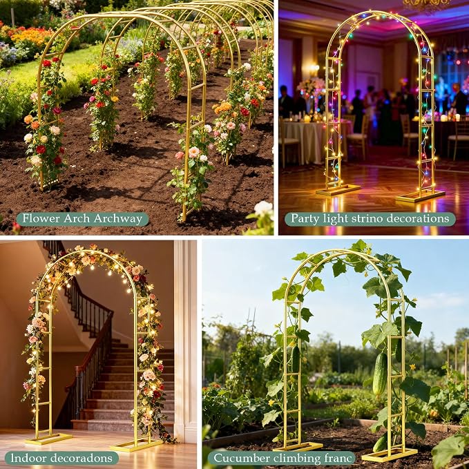 WellSign Wedding Arch 6.6FTx3.5FT, Garden trellis for climbing plants outdoor, Gold Metal Pergola Arbors for Flower Arch Archway, Assemble Freely 3 Sizes for Party Decoration,Garden Wide Arbor Trellis