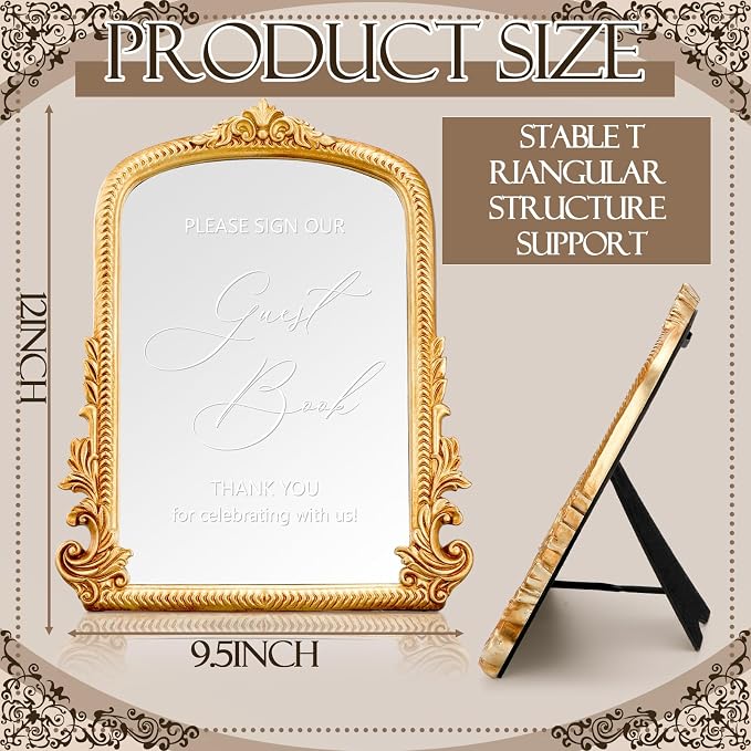 Bucherry Vintage Love Wedding Sign Please Sign Our Guest Book Mirror Plaque Elegant Resin Frame with Mirror 12" x 7.5" Baroque Reception Decor Gold Table Centerpiece