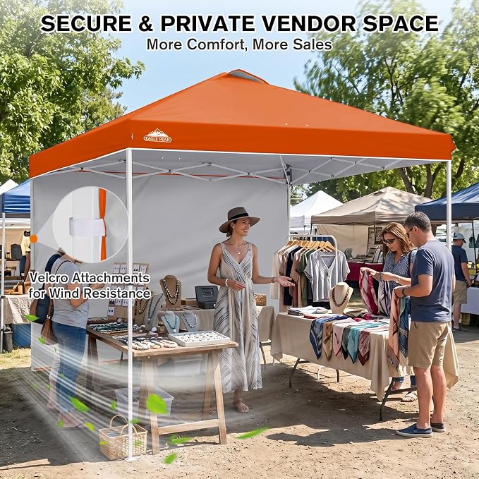 EAGLE PEAK Commercial Canopy 10x10 Pop Up Canopy Tent with 1 Sidewall, Easy Setup Heavy Duty Instant Event Shelter for Vendors & Markets, Outdoor Sun Shade, Orange