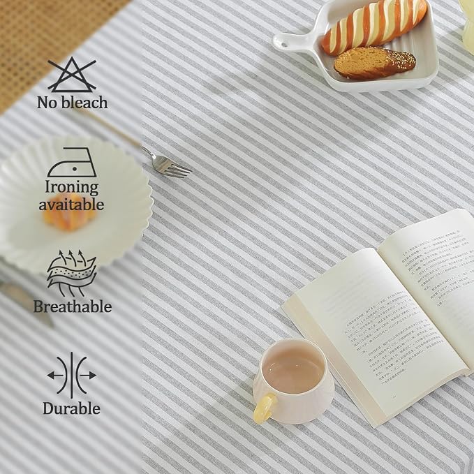 meioro Striped Tablecloth Rectangle Tablecloths Cotton Blend Table Cloth Washable Tabletop Decorative Fabric Table Cover for Kitchen Dinning (Grey, 52 x 70 Inch)