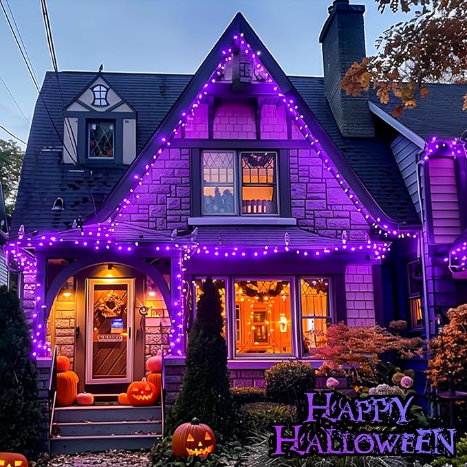 JMEXSUSS 250 LED Christmas String Lights, 91.5ft Purple Halloween Lights Outdoor Waterproof, 8 Lighting Modes Connectable Christmas Tree Light for Yard Patio Party Holiday Decorations