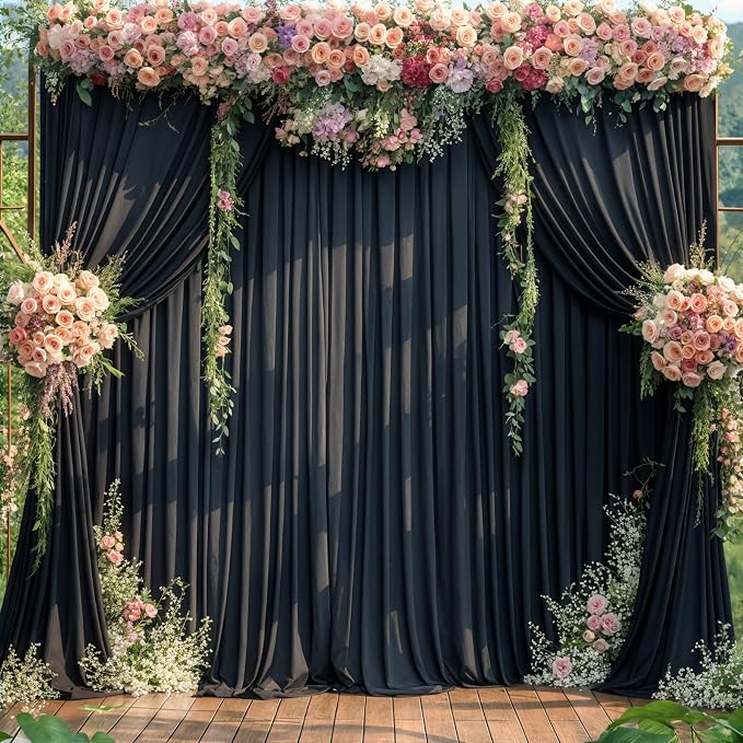 8 Panels Black Backdrop Curtains for Wedding Party Wrinkle Free Backdrops Curtain Drapes Fabric Decorations Photo Back Drop Cloth for Baby Shower Photography Stage Reception 40ft(W) x 12ft(H)
