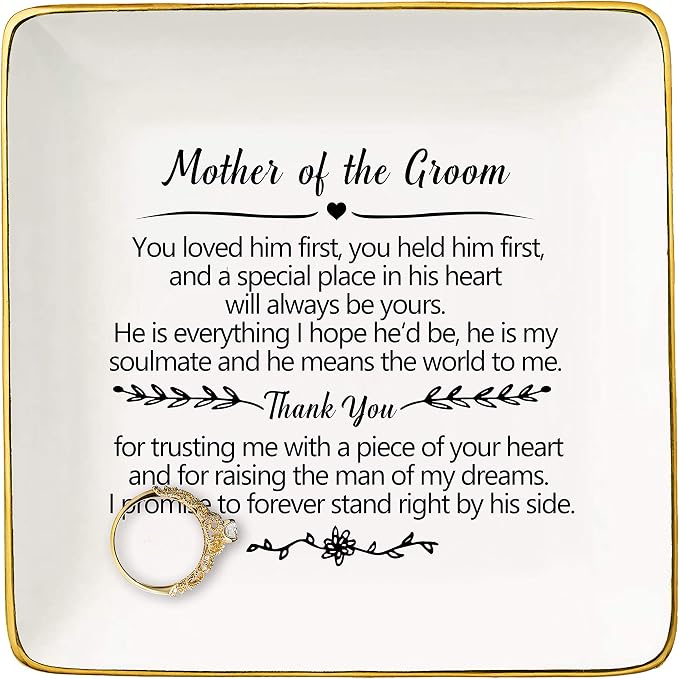 Topthink Gift for Mother of the Groom From Bride-You Loved Him First,You Held Him First-Thank You New Mom - Wedding,Bridal Shower Gift- Ceramic Jewelry Holder Ring Dish Trinket Box Tray