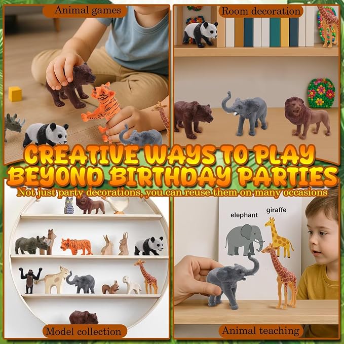 26 PCS Jungle Animal Birthday Party Decorations with Safari Animal Figurines, Mini Hats & Balloons, Cake Toppers for Birthday Party, Wild Animals Party Supplies(Jungle Animal)