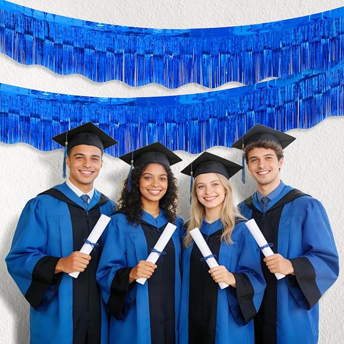 LOLStar Sapphire Blue Foil Fringe Tinsel Garland, Streamers Banner, 6 Pack | 60Ft Tinsel Streamers, Shiny Sapphire Blue Tinsel Fringe Banners for Graduation, 4th of July, Parade Float Party Decor
