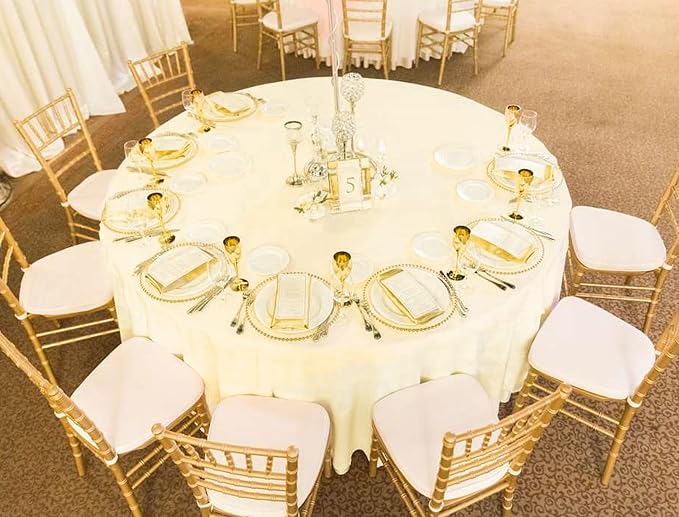 10 Pack Beige Tablecloth 90 Inch Round Tablecloth Cream Round Tablecloth Washable Polyester Fabric Bulk Linen Tablecloths Round Table Cover Table Cloths for Parties Wedding Banquet Buffet Dinning