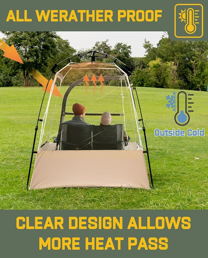Pod All Weather Sports Tent, Outdoor Pop Up Bubble Clear 540° View Winter Tent for 1-2 Person, Instant Cold Weather Shelter with Rainfly for Soccer, Football, Softball & Other Sports Events
