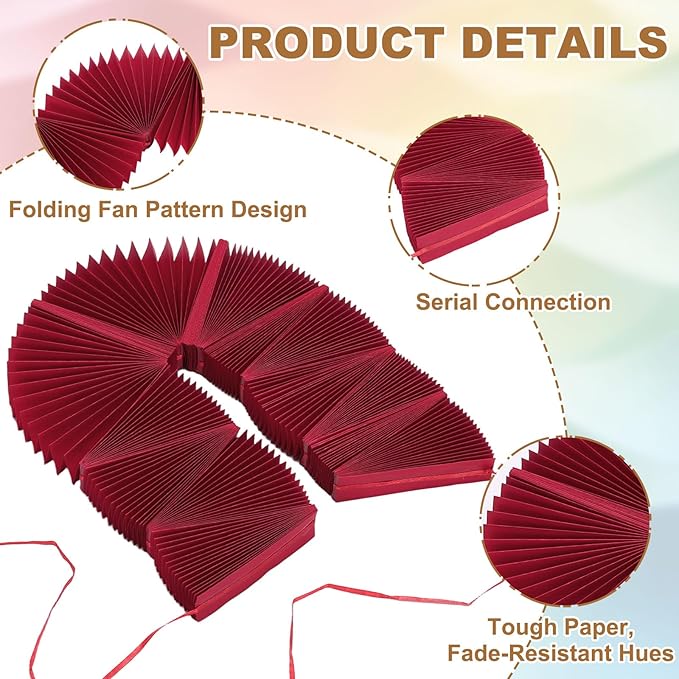 uxcell 3 Pcs Paper Fan Garland, 5.25ft Paper Garland Hanging Decorations Set Party Hanging Decorations Fans for Birthday Parties Holiday Ornaments Family Gatherings Weddings, Red