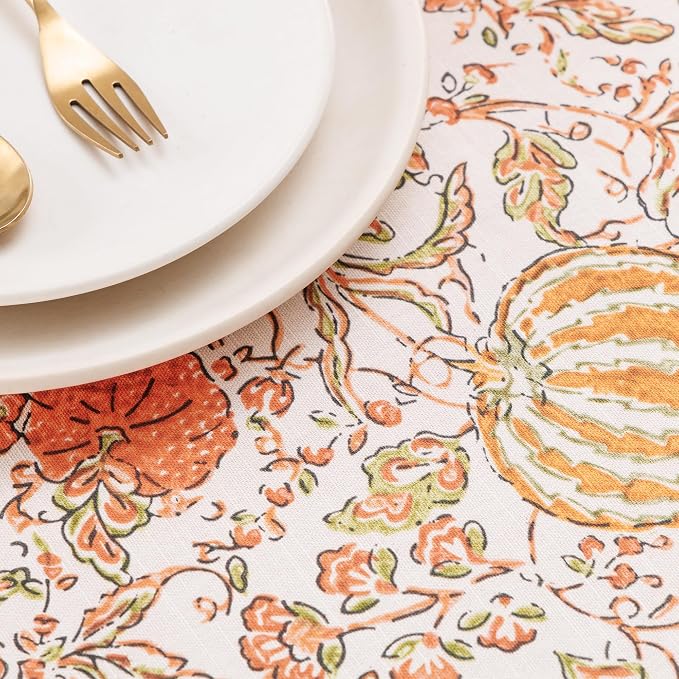 Maison d'Hermine Table Cloth Round Table 100% Cotton 69 Inches Tablecloth Reusable Decorative Everyday Use for Dining Room, Farmhouse, Home, Party, Festive & Wedding - Pumpkin Spice