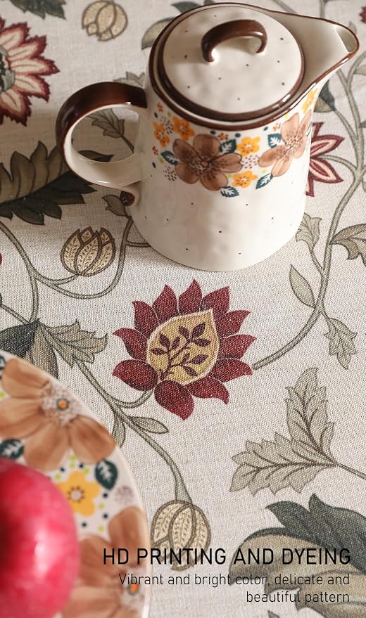 ISAENNE Designer Vintage Linen Round Tablecloth,Diameter 55"-Ratina | French Elegant Beautiful Durable Printed Table Cloth,Floral Pattern,Decoration,Heavyweight,Dining,Kitchen,Thanksgiving