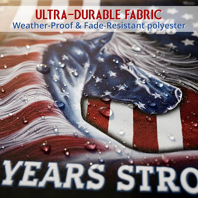 FLAGWIX American 250 Years Anniversary Patriotic Horse Flag - Polyester Double-sided Yard Flags For Outside 3x5 ft. Flag - 4th of July Decorations for Home Farm Yard Garden Decor Banner