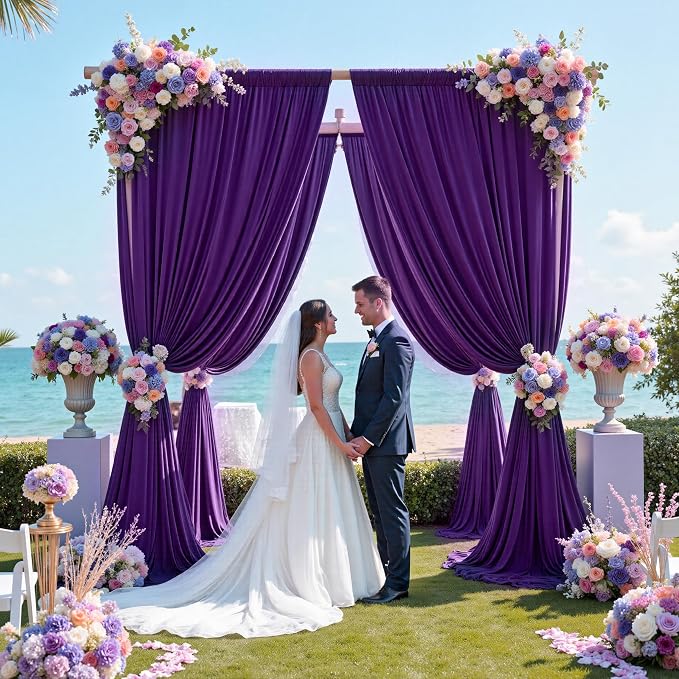 12ft x 10ft Purple Backdrop Curtains for Parties, Wrinkle Free 2 Panels Photo Backdrop Drapes Back Drop Cloth for Wedding Birthday Photography Background Decor