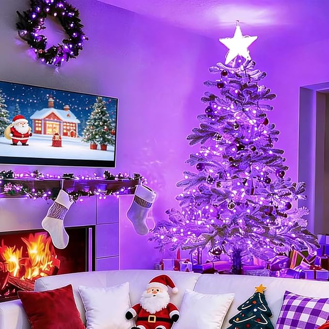 LAMPHOME 66FT 200LED Purple String Lights, 16 Modes Deep-Violet Purple LED Lights, Indoor Outdoor Christmas Lights Plug in, Halloween String Lights for Tree Bedroom Garden Yard Xmas Party Decor