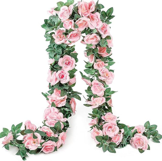 YRIOWMI 10PCS Fake Rose Garland, 7.5Ft Artificial Vines Flowers Hanging Rose Vine forfor Table Wedding Backdrop Arch Wall Party Mantle Festival Decor (Pink)