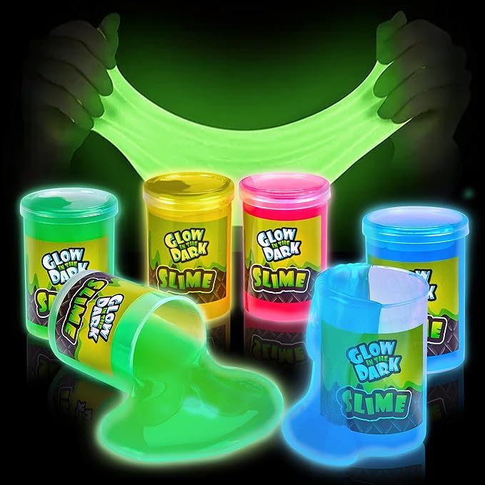 Playbees Glow in The Dark Slime – 6 Pack Neon Party Favors for Kids, Sensory Toy for Boys & Girls Ages 5+, Non-Toxic, Stretchy, Gooey Fun – Birthday, Halloween, Classroom & Treat Bags