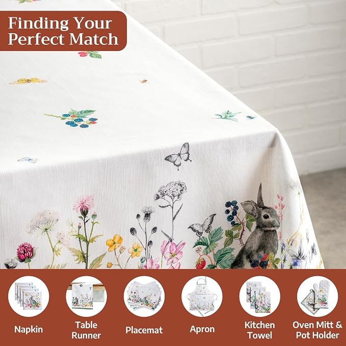 Maison d' Hermine Table Cloth Rectangle Table 100% Cotton 60 x 120 Inches Tablecloth Reusable Decorative for Dining Kitchen Room Farmhouse Party Home Hotel Restaurant Spring Summer - Printemps