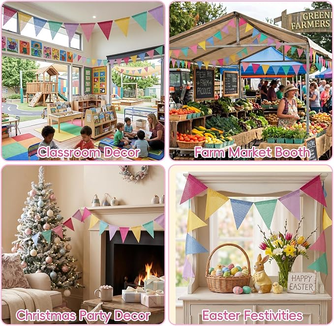Pastel Pennant Banner Flags - 6 Strings 78ft Colorful Triangle Bunting Burlap for Birthday, Classroom, Graduation, Party, Carnival, Back to School & Outdoor Decorations