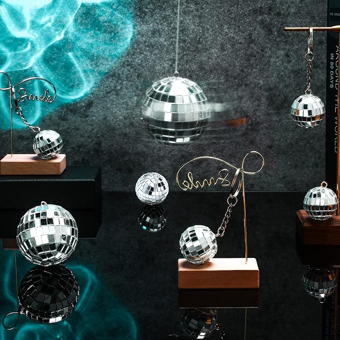 MTLEE 20 Pcs Disco Balls Decoration Mirror Disco Ball Assorted Silver Mini Glass Different Sizes Reflective with Rope for 70s Wedding Dance Music(2.4, 2, 1.6, 1.2 Inch)