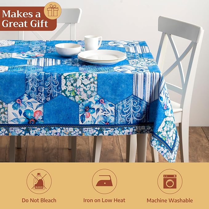 Maison d' Hermine Table Cloth Rectangle Table 100% Cotton 70 x 108 Inches Tablecloth Reusable Decorative for Dining Kitchen Room Farmhouse Party Home Hotel Restaurant Spring Summer - Summer Blues