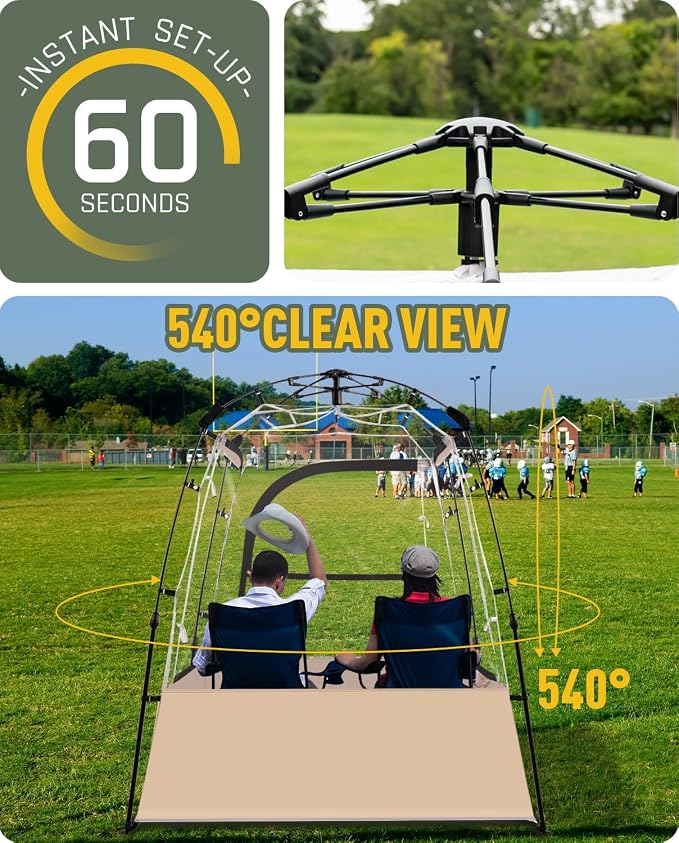 Pod All Weather Sports Tent, Outdoor Pop Up Bubble Clear 540° View Winter Tent for 1-2 Person, Instant Cold Weather Shelter with Rainfly for Soccer, Football, Softball & Other Sports Events