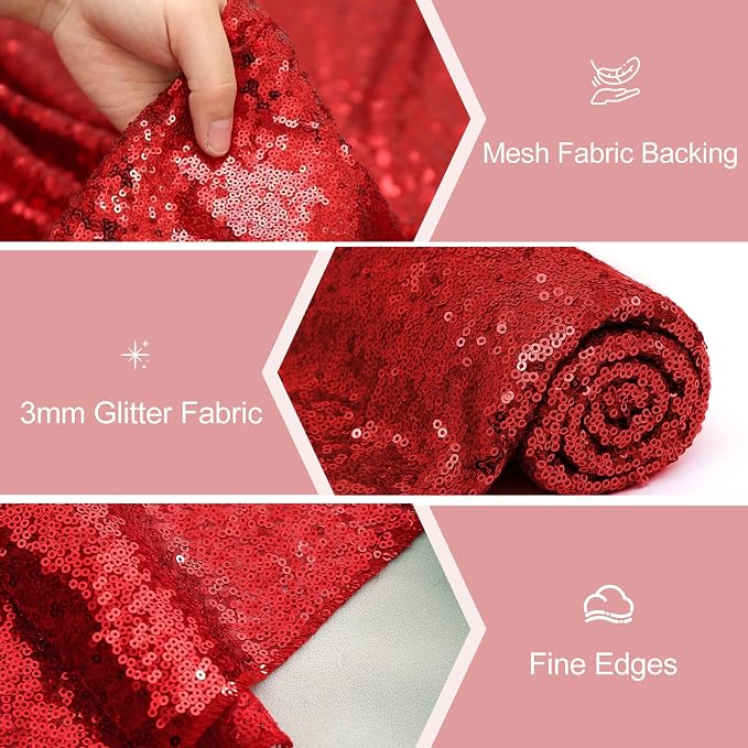 Sequin Table Runners 2 Pieces Red Table Runners 12x72 Inch Glitter Dining Table Cover for Party Wedding Birthday Reception Banquet Decoration Spring Party Chair Sashes