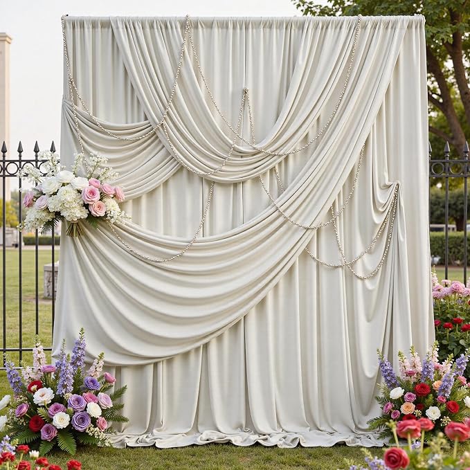 50ftx12ft Wrinkle Free Champagne Backdrop Curtain,10 Panels 12FT Height Wedding Backdrop Drapes,Silky Polyester Back Drop Cloth for Birthday Photography Background Party Backdrop Draping