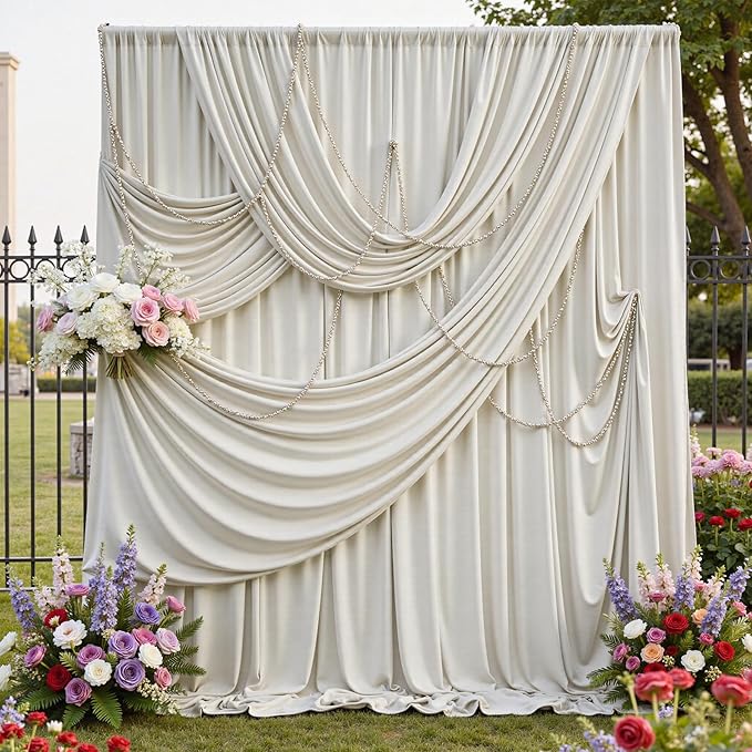 20ftx12ft Wrinkle Free Champagne Backdrop Curtain,4 Panels 12FT Height Wedding Backdrop Drapes,Silky Polyester Back Drop Cloth for Birthday Photography Background Party Backdrop Draping