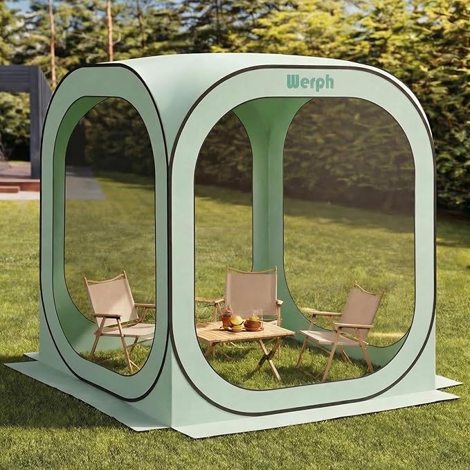 Werph 6x6 Pop-Up Screen Tent, Mosquito Net Gazebo, UV Resistant, Green | Roof Waterproof Screen Canopy, Quick Setup Outdoor Shelter for Backyard, Patio, Garden, Picnic, Camping and Events