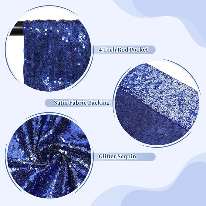SquarePie 7x7ft Navy Blue Sequin Backdrop for Photography, Satin-Backed Real Sequin Curtain, Enhanced Coverage Shimmering Background with 4" Rod Pocket for Wedding, Birthday, Party Decor, 1 Panel