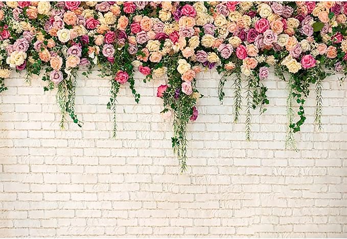 10x6.5ft Pink Floral Backdrop for Bridal Shower White Wall Photography Background Couple Wedding Party Decorations Bride Engagement Banner Props