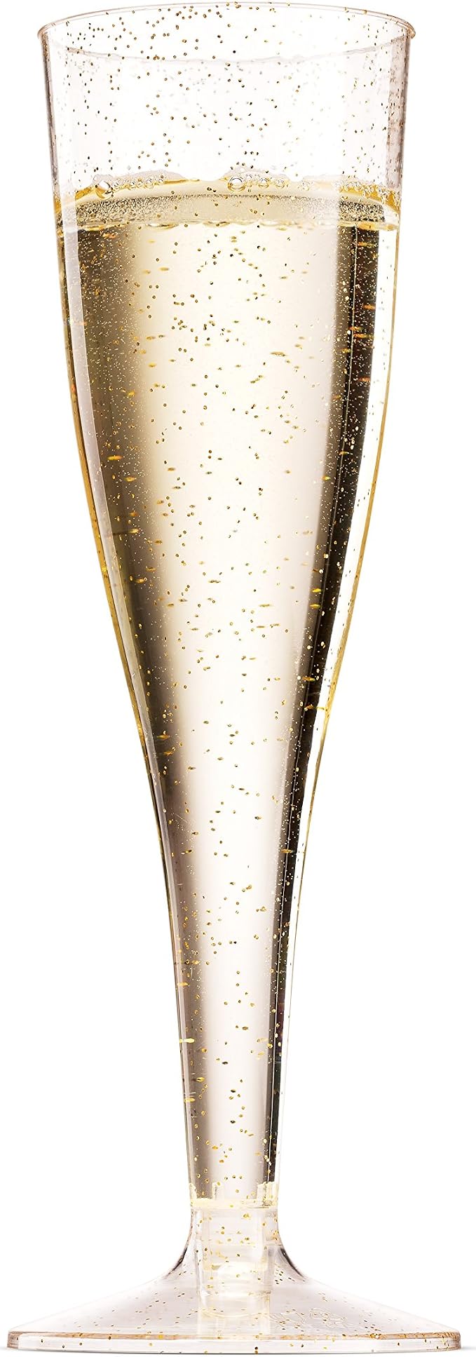 Munfix 100 Plastic Champagne Flutes - 5 Oz Disposable Gold Glitter Champagne Glasses for Parties, Mimosa Bar, Events, Wedding and Shower Party Supplies - Toasting Cocktail Cups