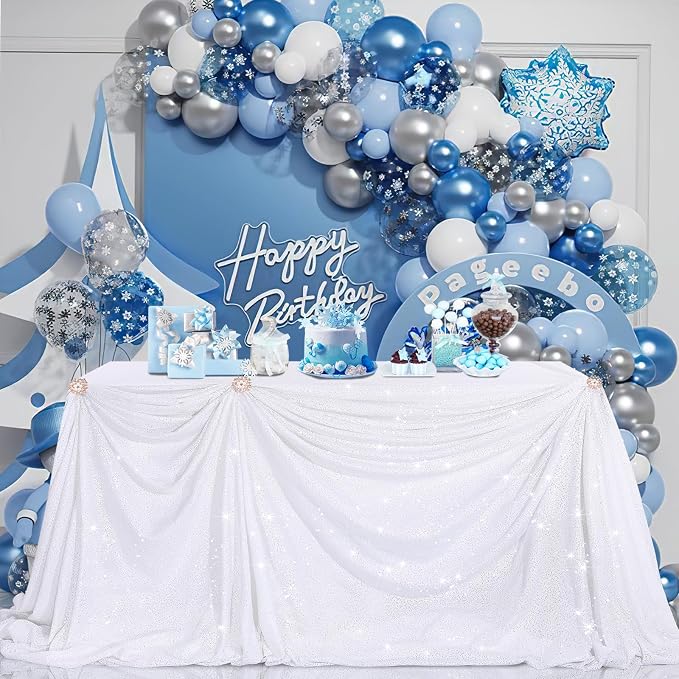 B-COOL White Tablecloth Rectangle Sequin Table Overlays 90x156inch White Rectangular Table Drape for Parties Weddings Kitchen Glitz