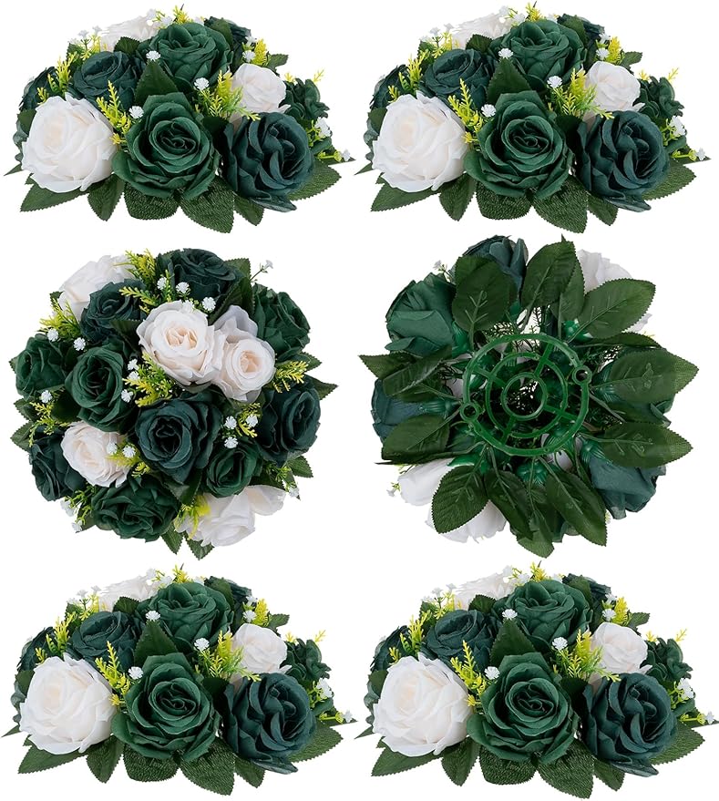 BLOSMON Green Flowers Rose Centerpieces: 6 Pcs Artificial Flower Balls for St Patricks Day Decorations Wedding Table - Fake Silk Kissing Bouquet Floral Arrangement for Home Party Event Decor
