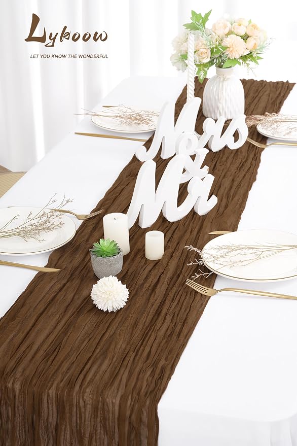 10 Packs Cheesecloth Table Runner Brown, 10Ft x 35" Rustic Gauze Boho Wedding Table Runner Decoration, Wedding Table Decor Table Cloth for Wedding Party Bridal Shower Table