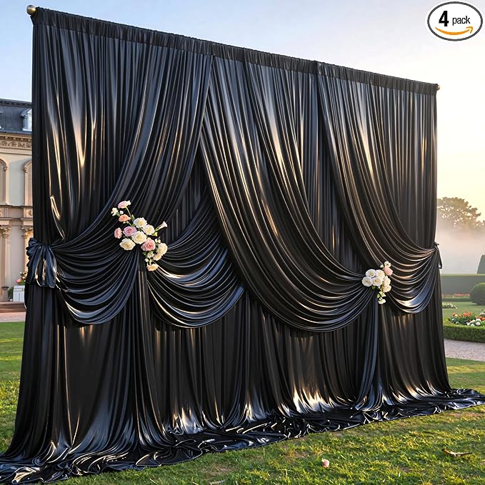 Black Glitter Backdrop Curtains - 20x12FT Satin Photo Backdrop, Wrinkle-Free Shimmer Back Drop Cloth Shiny Drapes for Photobooth Wedding Birthday Parties Photoshoot Background Decorations
