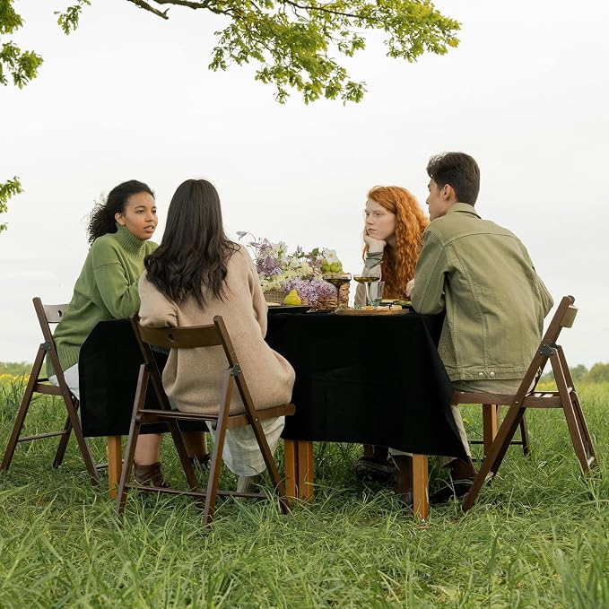70x120 Table Cloth - 4 Pack Rectangular Black Washable Stain and Wrinkle Resistant Polyester Table Cover for Dining Tables, Various Parties and Camping (Black)