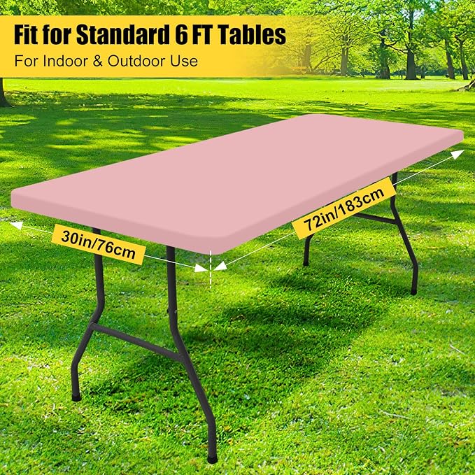 Smiry 4 Pack Rectangle Picnic Table Cloth, Waterproof Elastic Fitted Tablecloths, Washable Polyester Rectangular Patio Table Cover for Camping, Indoor and Outdoor (Baby Pink, 30"x72")