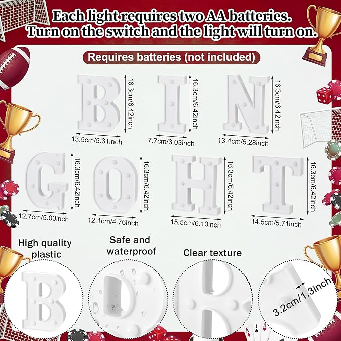 Honoson 10 Pcs Bingo Night Decorations Lights up Sign 6.42 Inch Bingo Theme LED Neon Sign Marquee Lights Supplies for Family Game Night Birthday Party Decor