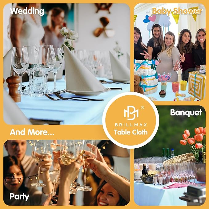 BRILLMAX 4 Pack Light Blue Tablecloths 90 x 132 Inch for 6ft Rectangle Tables - 150 GSM Polyester Fabric, Floor Length Drop, Water, Stain & Wrinkle Resistant Cloth Cover for Wedding Reception Banquet