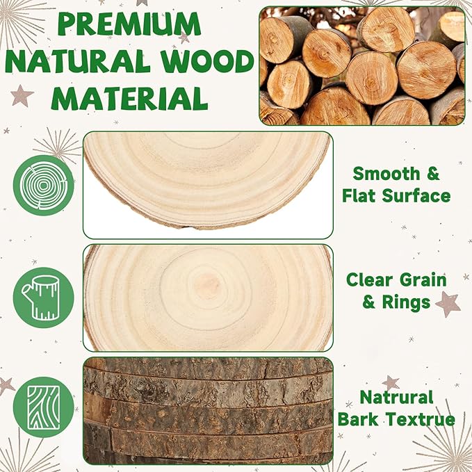 16 Pack 7-8 Inch Unfinished Wood Slices for Centerpieces, Large Wood Centerpieces for Tables, Rustic Wood Rounds for Centerpieces, Wood Circles Wood Slabs for Crafts, DIY and Wedding Decor