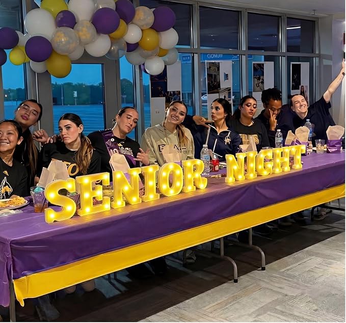 Honoson 11 Pcs Senior Night Party Decorations Senior Night Letter LED Lights Sign Neon Marquee Lights Table Decoration for High School College Grad Prom Party Supplies