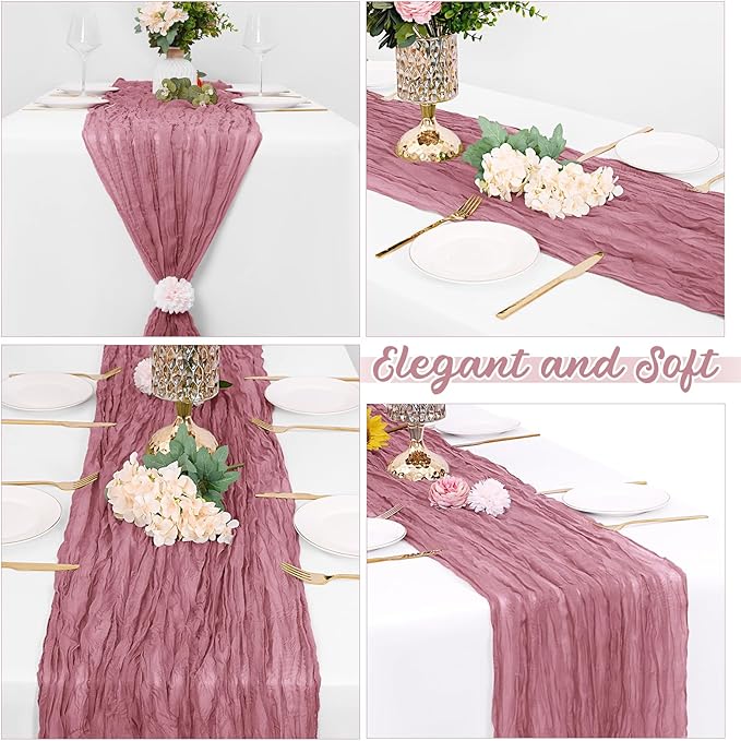 8 Pack Dusty Rose Cheesecloth Table Runners 20x120 Inch Gauze Table Runner 10FT Easter Cheese Cloth Table Runner Rustic Sheer Runner for Wedding Baby Shower Birthday Party Table Decor