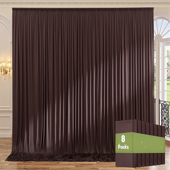 40ft x 10ft Wrinkle Free Brown Backdrop Curtains for Parties, 8 Panels 5x10ft Thick Fabric Backdrop Drapes for Wedding Party Background Birthday Decoration
