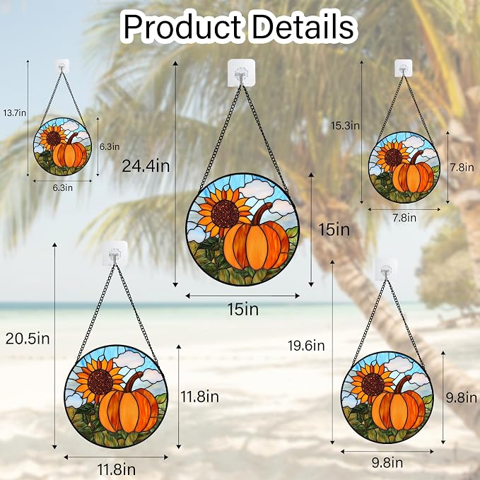 DASTOLL Stained Glass Window Hanging Fall Farm Scenery Sunflower Pumpkin 6.3" - Suncatcher Door Garden Kitchen Sunroom Sun Catcher Home Decor Birthday for Mom Grandma Men Woman