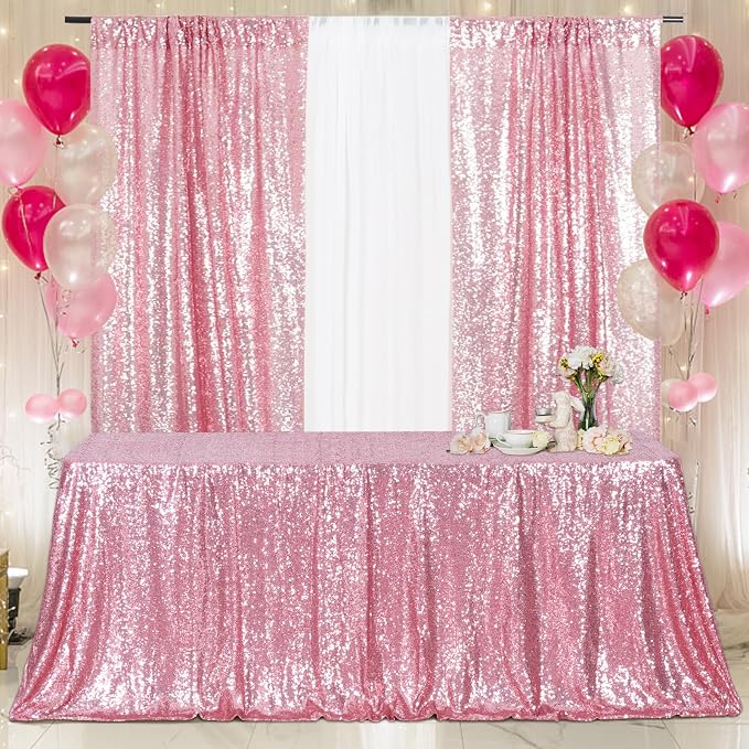 Poise3EHome Fuchsia Pink Sequin Tablecloth 50×80 Inch Rectangle Sequin Fabric Table Cover Overlay for Valentine Birthday Wedding Party Holiday Baby Shower Cake Table Decoration