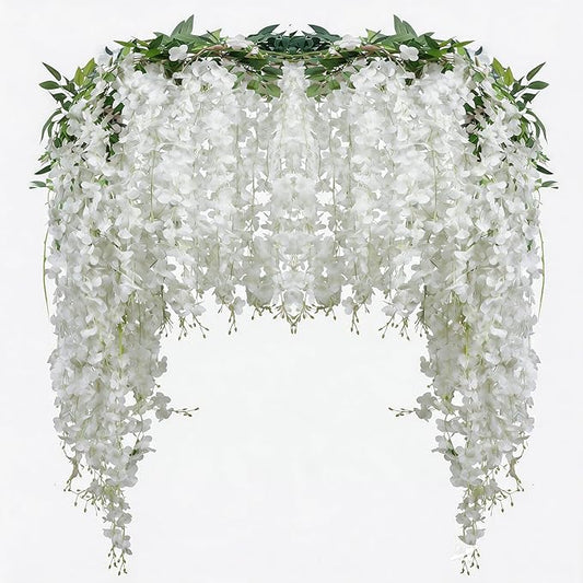 3 Pack 18FT Wisteria Artificial Flower Garlands White Wisteria Hanging Flower Vine Faux Wisteria Garland Silk Wisteria Flower Arch for Wedding Arch Party Ceremony Wall Backdrop Decoration