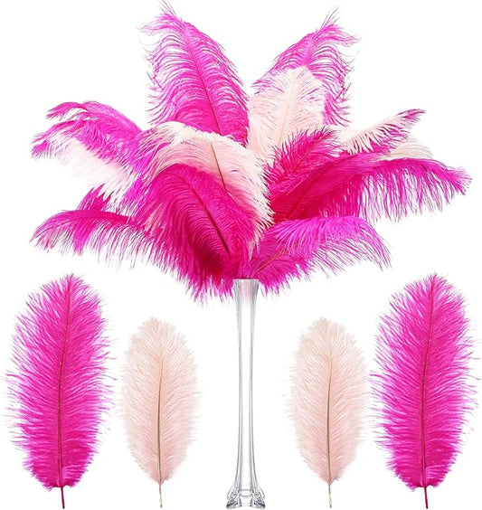 XunYee 60 Pcs 1920s Natural Ostrich Feathers Bulk 10-12 Inch/ 12-14 Inch Natural Large Feather for Wedding Dancing Birthday Party Centerpieces Carnival Decorations(Light Pink, Rose red)